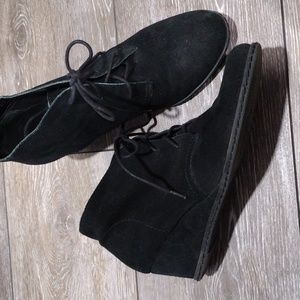 Franco Sarto black suede wedge booties. Size 8.5